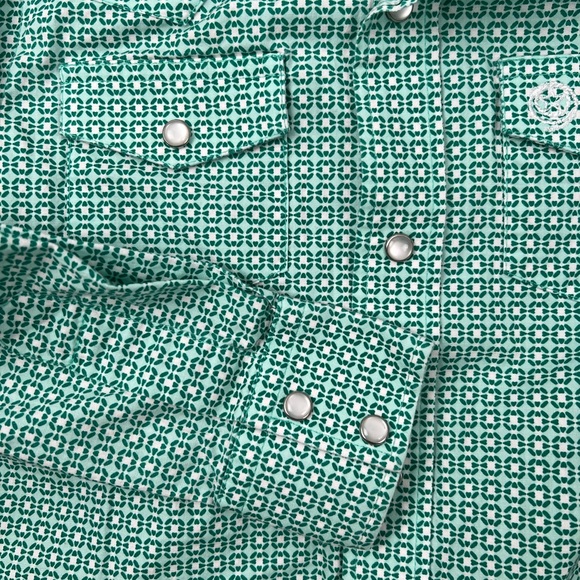 Wrangler George Strait Collection Pearl Snap Button Up Shirt Green/White Small - Picture 3 of 9